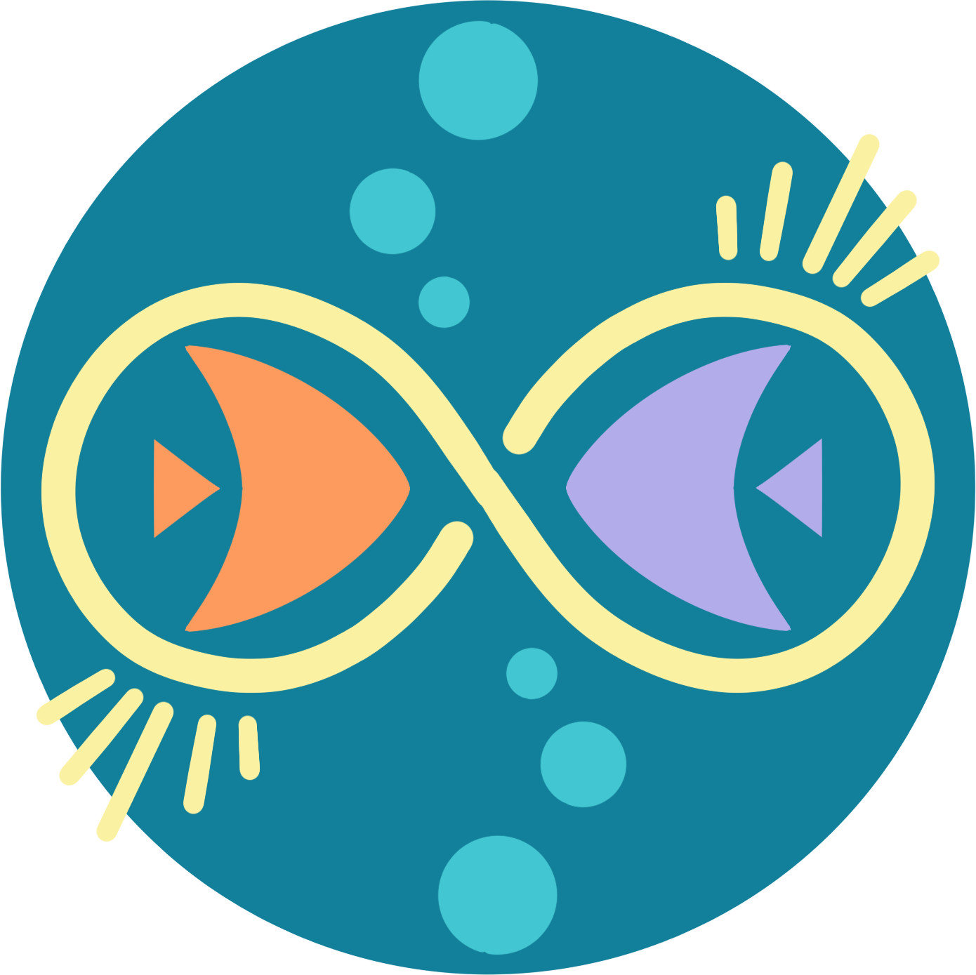 An illustration of two abstract fish connected by a continuously looping infinity sign.
